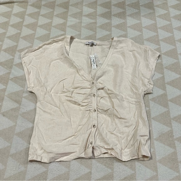 Madewell linen ruched button front top natural undyed - Picture 5 of 7